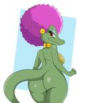  alligator anthro blush breasts butt collar donkey_kong_(series) female jewelry kalypso kremling looking_at_viewer nintendo nude pinup pose red_eyes reptile scalie side_boob solo sssonic2 video_games 