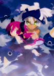  2girls bat_wings demon_girl disgaea disgaea_3 green_eyes horns magenta_hair makai_senki_disgaea_3 multiple_girls naked nude pink_hair prinny raspberyl sapphire_rhodonite wings 