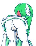  balls bent_over butt dress gardevoir girly green_hair hair looking_at_viewer looking_back male nintendo penis plain_background pok&#233;mon pok&eacute;mon presenting red_eyes solo trap unknown_artist video_games white_background zenmigawa 