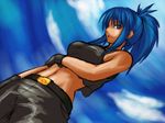  blue_eyes blue_hair female gloves king_of_fighters leona_heidern pony_tail ponytail snk tank_top 