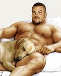  bulge canine dog human jiraiya male mammal muscles sleeping smile underwear yellow_labrador 