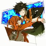  bad_id bad_pixiv_id black_hair blue_eyes dknj fiamma_of_the_right formal kamijou_touma male_focus multiple_boys open_mouth red_eyes red_hair scarf school_uniform spiked_hair suit to_aru_majutsu_no_index wrist_grab 