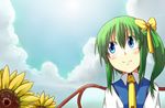  blue_eyes daiyousei flower green_hair hair_ribbon ooike_teru ribbon side_ponytail solo sunflower touhou wings 