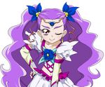  blue_flower blue_rose dress earrings eyelashes flower gloves hand_on_hip jewelry long_hair magical_girl midriff milk_(yes!_precure_5) milky_rose mimino_kurumi navel one_eye_closed pink_eyes precure purple_hair rose sinko_(sinsin) smile solo tiara two_side_up yes!_precure_5 yes!_precure_5_gogo! 