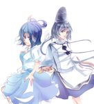  bad_id bad_pixiv_id blue_eyes blue_hair dress flower grey_eyes grey_hair hair_ornament hair_rings hair_stick hat japanese_clothes kaku_seiga kariginu mononobe_no_futo multiple_girls otako tate_eboshi touhou 