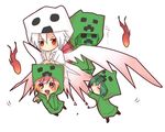  :d blush chibi closed_eyes creeparka creeper fang fire ghast green_hair minecraft multiple_girls odd_one_out open_mouth orange_eyes personification pink_hair red_eyes simple_background smile tosura-ayato white_hair 