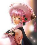  .hack//g.u. .hack//roots 1girl ag1eam backless_outfit bad_id bad_pixiv_id bare_shoulders detached_sleeves flower gloves green_eyes hair_flower hair_ornament hat pink_hair red_flower red_rose rose shino_(.hack//) short_hair solo tattoo upper_body 