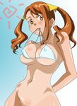  anjou_naruko ano_hi_mita_hana_no_namae_wo_bokutachi_wa_mada_shiranai ano_hi_mita_hana_no_namae_wo_bokutachi_wa_mada_shiranai. bikini blush bottomless breasts brown_eyes brown_hair cleavage highres large_breasts long_hair mound_of_venus mouth_hold orange_hair solo swimsuit twintails 