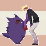  blonde_hair boy gengar gym_leader male male_focus matsuba_(pokemon) pokemon simple_background tail 