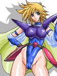  armor belt blonde_hair cameltoe cape faye female final_fantasy final_fantasy_mystic_quest green_eyes hand_on_hip hips leotard lowres organicmill short_hair shoulder_pads solo wajurimosugaba 