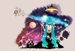  american_flag aqua_hair back backless_dress backless_outfit bad_id bad_pixiv_id dress from_behind furukawa_wanosuke hatsune_miku long_hair milky_way planet solar_system solo star star_(sky) twintails very_long_hair vocaloid 