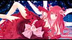 bad_id bad_pixiv_id beads corticarte_apa_lagranges dress elbow_gloves flower frills gloves hair_flower hair_ornament hair_ribbon jewelry letterboxed lying necklace pink_flower pink_rose rara419 red_dress ribbon rose shinkyoku_soukai_polyphonica solo star 