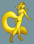  &hearts; ajna breasts butt feline female looking_at_viewer looking_over_shoulder lynx markings nude pinup pose pumzie side_boob simple_background solo standing yellow 