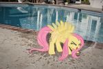  cutie_mark daytime drying equine eyes_closed female feral fluttershy_(mlp) friendship_is_magic hair horse mammal mixed_media my_little_pony outside pegasus photo_background pink_hair planter plants ponies_in_real_life pony pool real shaking solo unknown_artist water wings 