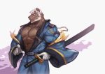  2018 abs anthro clothing facial_hair fur male mammal melee_weapon muscular muscular_male pecs piard909 solo sword ursine weapon 