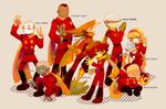  1girl 6+boys albert_heinrich baby bald bangs black_hair blonde_hair blue_hair brown_hair chang_changku character_name cyborg_009 dark-skinned_male dark_skin fire francoise_arnoul geronimo_jr gray_hair great_britain_(cyborg_009) grey_hair highres ivan_whisky jet_link kinako_(462) long_hair long_nose multiple_boys pyunma scarf shimamura_j? shimamura_joe shimamura_jã¥â smile solo uniform 