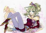  bad_id bad_pixiv_id blue_legwear cape dress earrings elbow_gloves final_fantasy final_fantasy_vi gloves green_eyes green_hair hair_ornament hair_ribbon jewelry long_hair niji2468 pantyhose polka_dot polka_dot_legwear ponytail ribbon solo tina_branford 