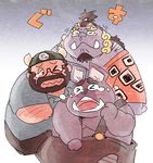  beard black_hair character_request chubby crossover crying dragon_ball dragonball_z facial_hair fangs fat glasses horns jimbei monster_boy one_piece overalls ox_king tears 