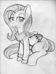  cute cutie_mark cutiemark equine eyelashes female feral fluttershy_(mlp) friendship_is_magic king-cheetah looking_at_viewer mammal monochrome my_little_pony pegasus scetch shon_howell sitting sketch smile solo sweater wings 