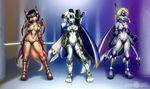  abluedeer black_hair blonde_hair blue_hair canine cape darkduck64 dog feline female fox hair heavy_metal janice looking_at_viewer lynx mammal rachel rachel_(darkduck64) sarah sarah_(darkduck64) sword unconvincing_armor weapon 