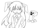  animal_ears bad_source bunny_ears creeper d: hangaku highres keychain_(artist) lineart long_hair minecraft necktie open_mouth pickaxe reisen_udongein_inaba solo touhou transparent_background v_arms weapon 