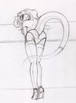  butt clothed clothing female half-dressed lizard looking_back monochrome plain_background presenting presenting_hindquarters reptile scalie sketch skimpy solo tierafoxglove topless white_background 