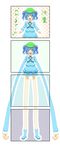  4koma :d blush_stickers boots comic hair_bobbles hair_ornament hat highres kawashiro_nitori key long_arms long_legs open_mouth pocket smile touhou translated two_side_up untan 