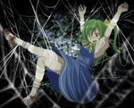  blue_dress bow daiyousei dress fairy female green_eyes green_hair gren_hair peril ponytail solo spider_web touhou vore web 