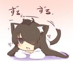  :3 animal animal_ears animal_on_head black_eyes black_hair blush cat cat_ears cat_on_head cat_tail chibi downblouse dress fang flat_chest hair_over_one_eye hazuki_ruu kemonomimi_mode long_hair lying on_head on_stomach open_mouth solo tail the_ring translated white_dress yamamura_sadako |_| 