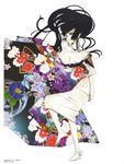  absurdres artbook black_hair enma_ai highres japanese_clothes jigoku_shoujo long_hair oka_mariko red_eyes scan solo 