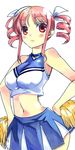  cheerleader drill_hair midriff mikage_sekizai navel original pom_poms red_eyes red_hair solo twintails 