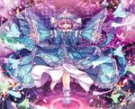  bug butterfly capura_lin goshoguruma hat hexagon insect japanese_clothes outstretched_arms pink_hair red_eyes saigyouji_yuyuko saigyouji_yuyuko's_fan_design shippou_(pattern) short_hair solo spread_arms touhou 