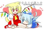  animal_ears bad_id bad_pixiv_id blonde_hair blue_eyes blue_hair cat_ears cat_tail cirno dog_ears dog_tail flandre_scarlet kemonomimi_mode minathuki multiple_girls one_eye_closed red_eyes tail touhou 