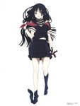  absurdres artbook black_hair black_serafuku doll enma_ai highres jigoku_shoujo legs long_hair oka_mariko red_eyes scan school_uniform serafuku socks solo 