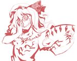  @_@ blood claws crazy_eyes fingernails flandre_scarlet grin hat hetza_(hellshock) monochrome oekaki red ringed_eyes sharp_teeth side_ponytail smile solo teeth touhou vampire wings 