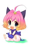  ahoge animal_ears bird blush chibi chick gradient_hair green_eyes kouji_(campus_life) multicolored_hair pink_hair potemayo potemayo_(character) smile solo 