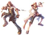  1girl abs artist_request belt blonde_hair brass_knuckles breasts brown_eyes cleavage coat cross fighting_stance fingerless_gloves gloves hood large_breasts monk monk_(ragnarok_online) muscle official_art ragnarok_online rope rosary short_hair single_glove spiked_knuckles weapon white_hair 