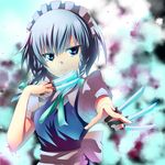  bad_id bad_pixiv_id blue_eyes braid chirosuke hairband izayoi_sakuya knife maid short_hair silver_hair solo touhou twin_braids 