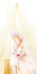  1girl bad_id bad_pixiv_id bride chimaki_(pixiv1449012) couple dress final_fantasy final_fantasy_xiii hetero highres hope_estheim lightning_farron pink_hair wedding wedding_dress 