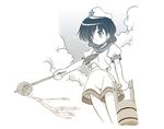  anchor_symbol blush bucket cloud flat_cap hammer hat hishaku midriff monochrome murasa_minamitsu neckerchief pouring puffy_short_sleeves puffy_sleeves sailor sailor_collar sailor_hat school_uniform serafuku short_hair short_sleeves shorts simple_background solo standing touhou water white_background yamu_(reverse_noise) 