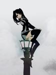  bad_id bad_pixiv_id black_hair d.gray-man legs lenalee_lee long_hair on_top_of_pole sitting skirt solo thighhighs tomo_(sjim) twintails uniform zettai_ryouiki 