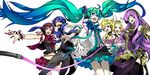  4girls fashion hatsune_miku headphones kagamine_len kagamine_rin kaito long_hair megurine_luka meiko miwa_shirou multiple_boys multiple_girls ribbon short_hair skirt thighhighs twintails vocaloid 