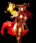  1girl alexstrasza armor breasts choker cleavage earrings eyebrows female fire fire_breath horns jewelry looking_at_viewer monster_girl pointy_ears red_hair warcraft world_of_warcraft wow yellow_eyes 