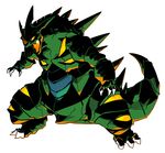  gen_2_pokemon glowing glowing_eyes monster no_humans open_mouth pokemon pokemon_(creature) sido_(slipknot) simple_background solo spikes tyranitar white_background 