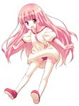  :o buruma gym_uniform hakamada_hinata hoshizaki_hikaru long_hair open_mouth outstretched_arms pink_eyes pink_hair rou-kyuu-bu! shoes solo thighhighs very_long_hair white_legwear 