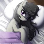  bed bed_mane bedroom black_hair cute equine eyelashes female feral friendship_is_magic gray_body grey_body grey_hair hair hasbro horse john_joseco long_hair looking looking_at_viewer mammal messy_hair my_little_pony octavia_(mlp) pillow pony purple_eyes purple_quilt solo 