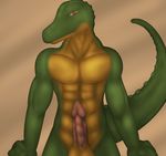  3dinoz crocodile erection looking_at_viewer male penis red_eyes reptile scalie solo 
