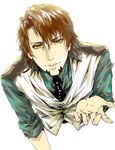  345945841 brown_eyes brown_hair facial_hair highres jewelry kaburagi_t_kotetsu male_focus necktie ring simple_background solo stubble tiger_&amp;_bunny vest waistcoat wedding_band white_background yellow_eyes 