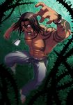  bracelet brown_hair card card_pendant dark_skin dark_skinned_male highres ibara_no_ou jewelry jumping male_focus manly marco_owen masurao_bc pendant shirtless solo tattoo 