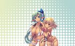  2girls bikini blonde_hair breasts elf flowers green_hair original pointy_ears ponytail shimakaze swimsuit wet 